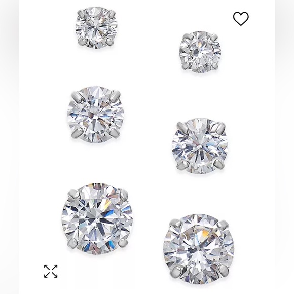 NWT Cubic Zirconia 14K White Gold Stud Earrings Set - Picture 1 of 7